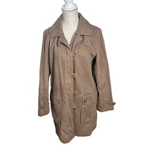J Crew Women Brown 3/4 Zip & Buttons Heavy Trench Coat Long Jacket Sz S Washable